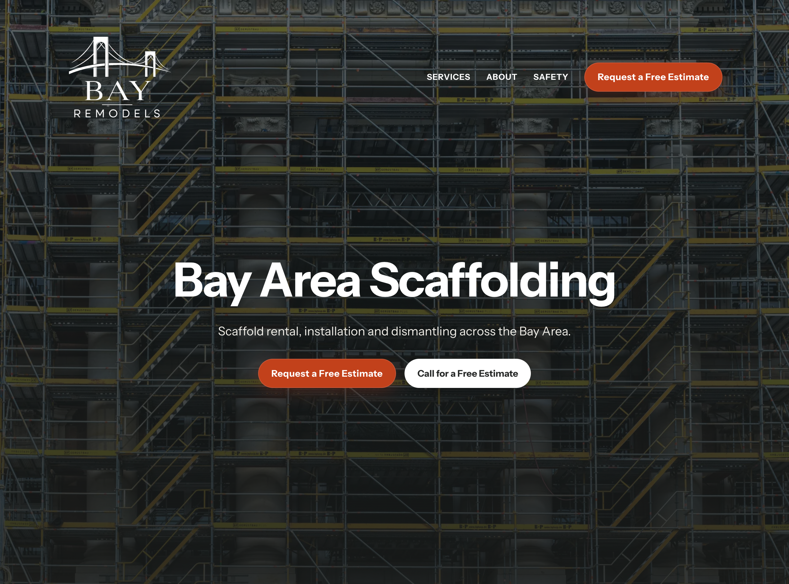 Screenshot of the Bay Area Scaffolding website homepage